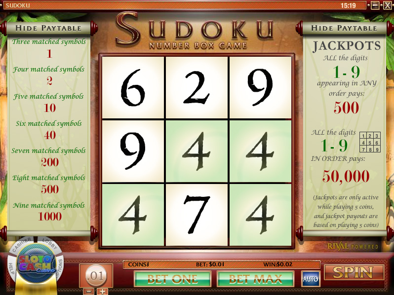 Sudoku slot game